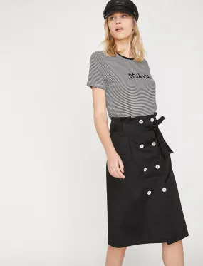 11880 Black Button Detaied Midi Skirt