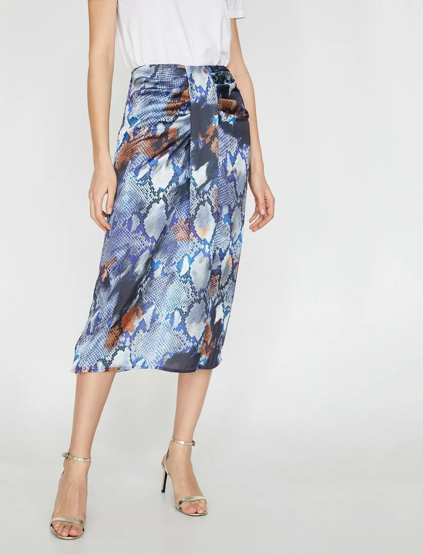 12021 Navy Patterned Midi Skirt