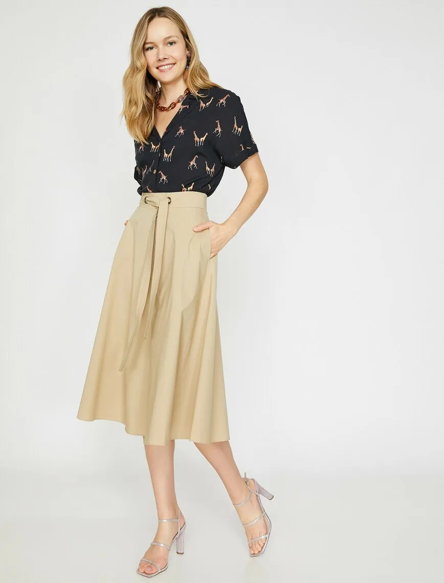 12028 Stone Tie Waist Midi Skirt