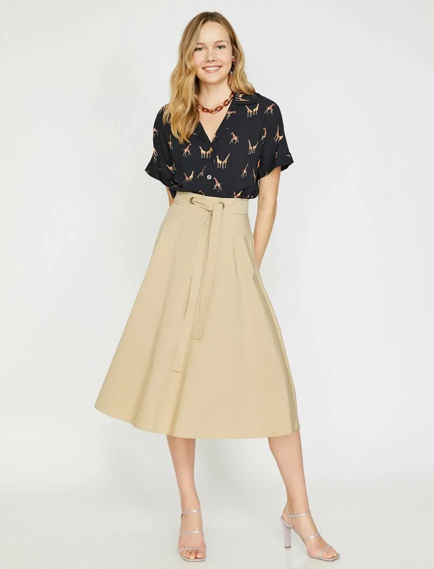 12028 Stone Tie Waist Midi Skirt