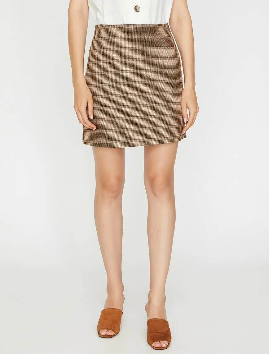 12034 Brown Patterned Midi Skirt