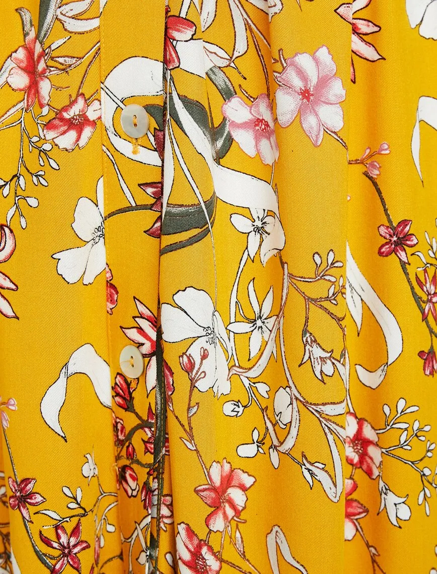 12194 Yellow Floral Midi Skirt