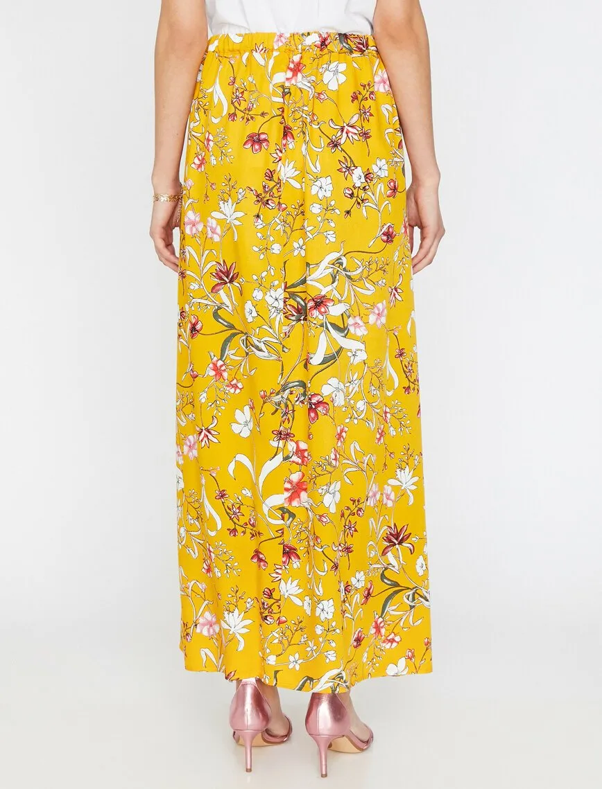 12194 Yellow Floral Midi Skirt