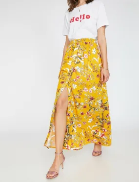 12194 Yellow Floral Midi Skirt