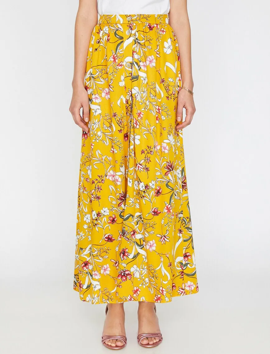 12194 Yellow Floral Midi Skirt