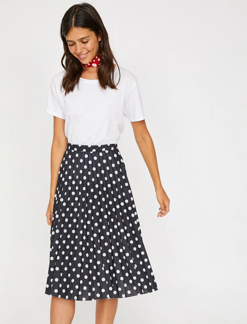 12290 Black Patterned Midi Skirt