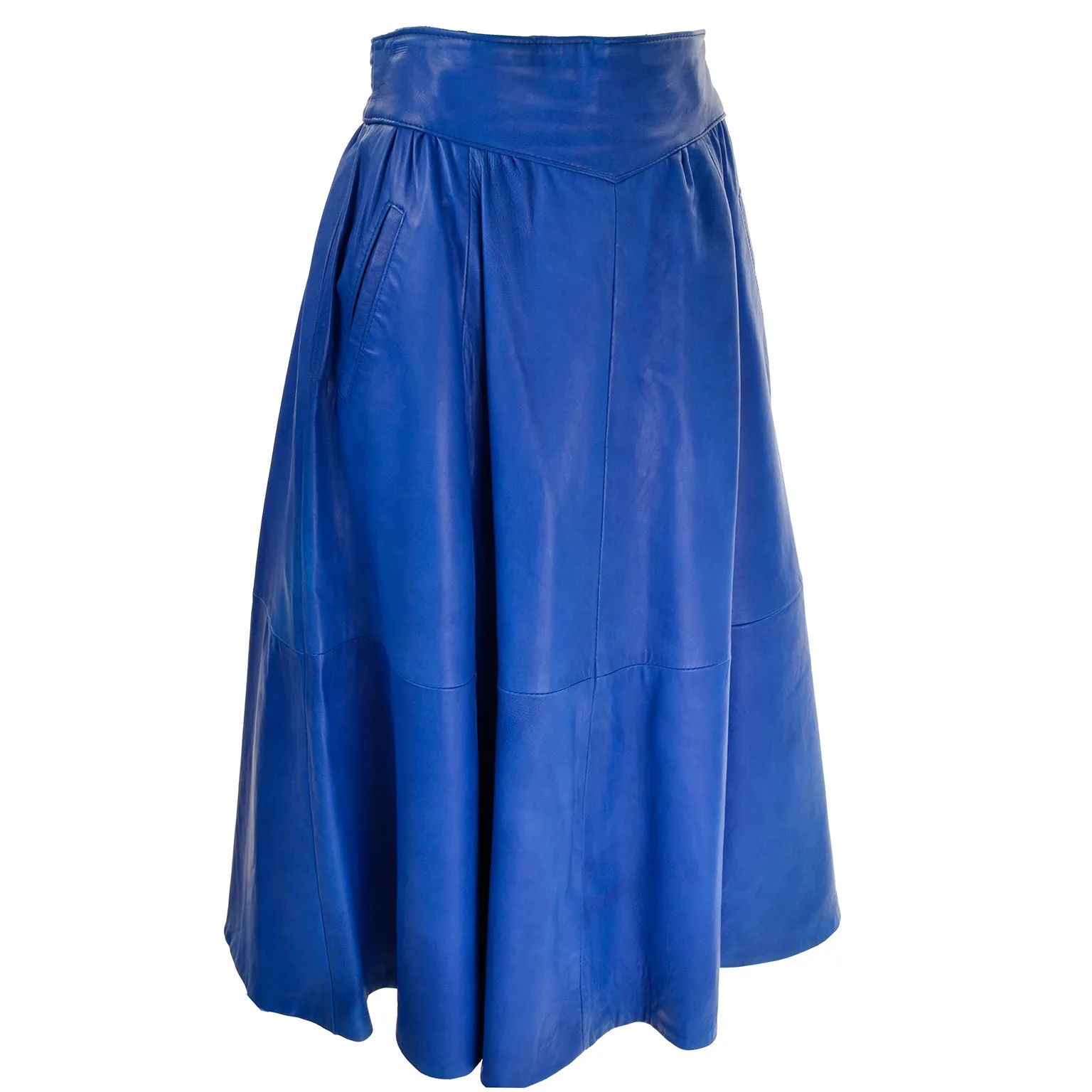 1980s Blue Lambskin Leather Avant Garde Skirt & Jacket