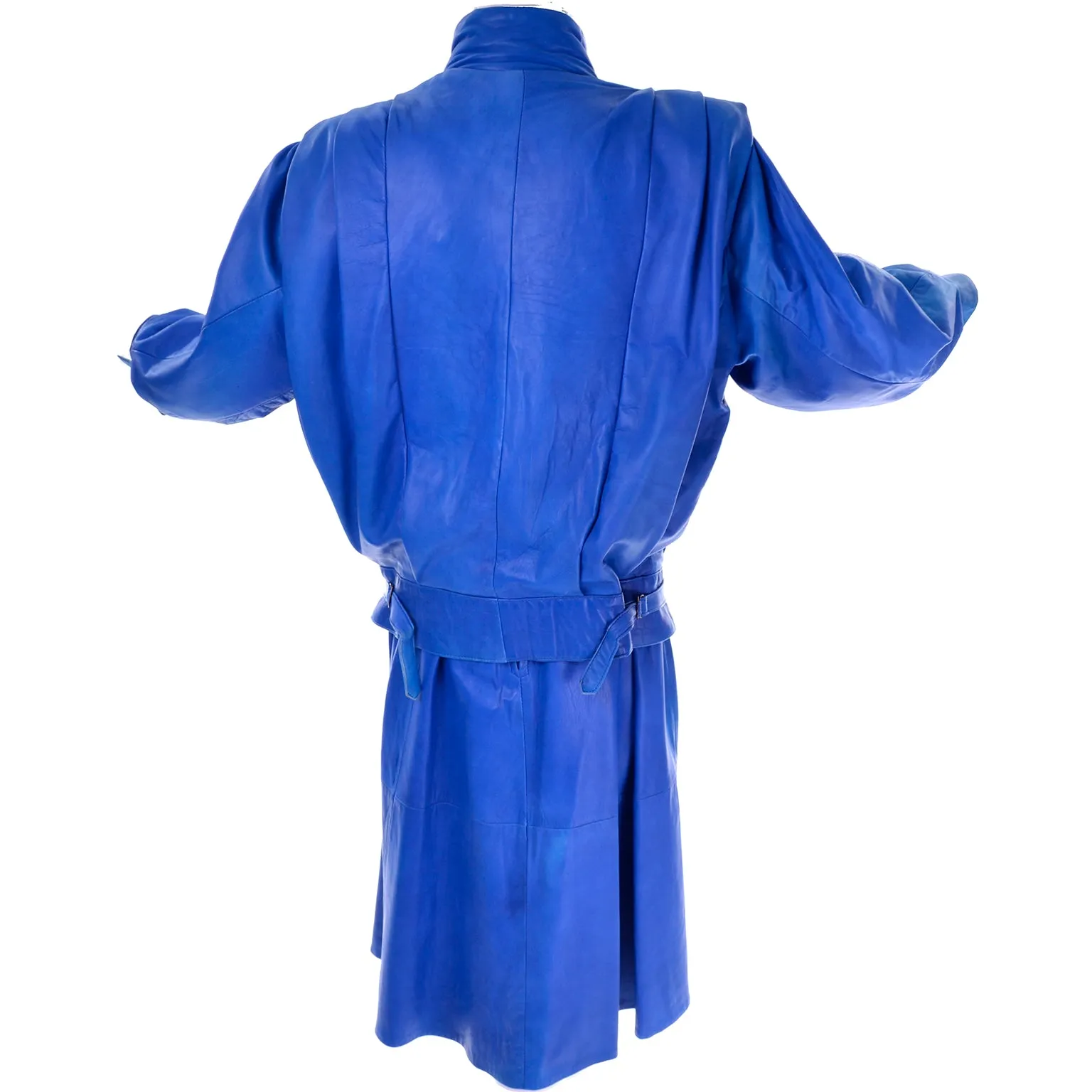 1980s Blue Lambskin Leather Avant Garde Skirt & Jacket