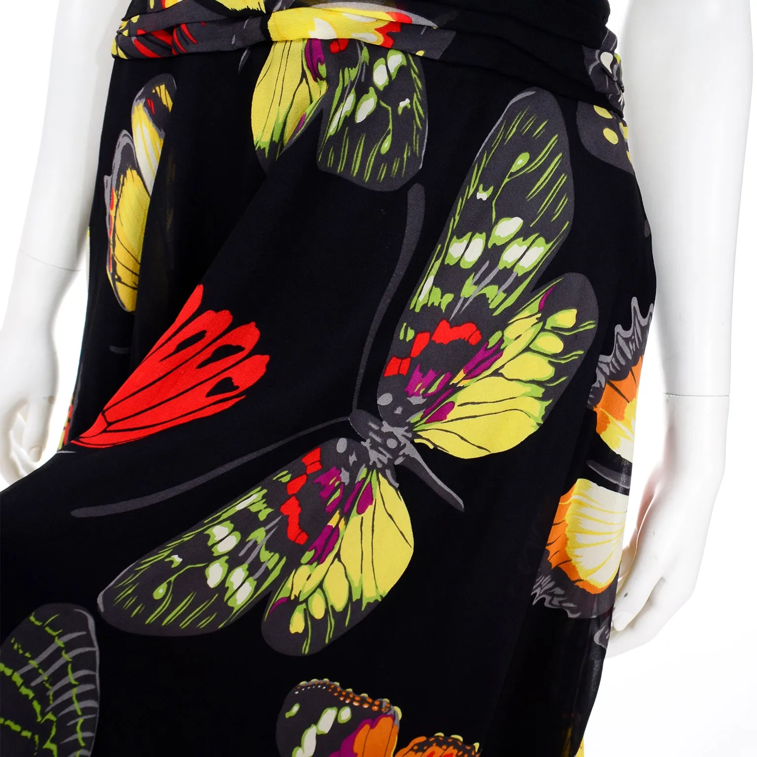 1990s Tadashi Vintage Silk Butterfly Print Halter Dress