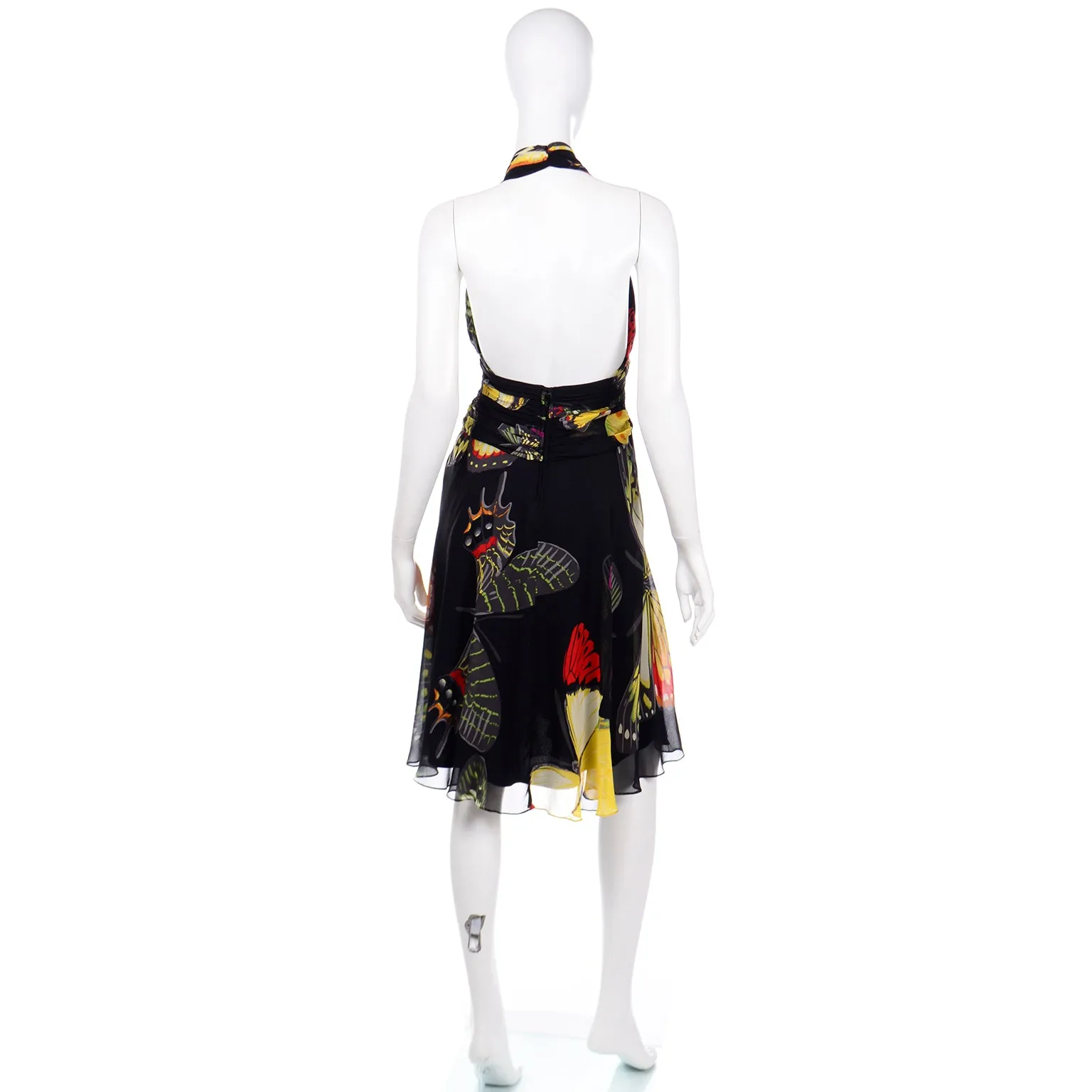 1990s Tadashi Vintage Silk Butterfly Print Halter Dress