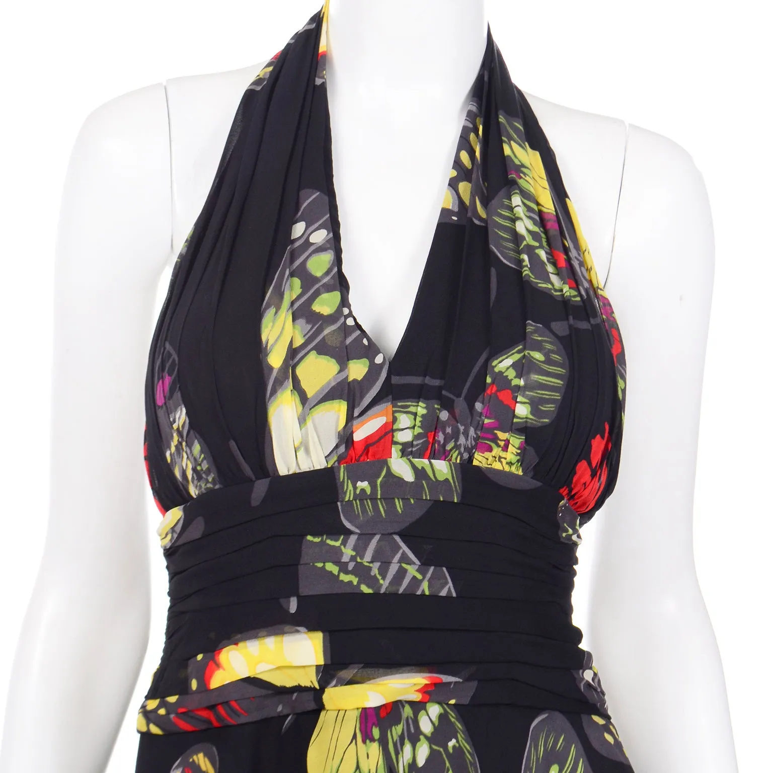 1990s Tadashi Vintage Silk Butterfly Print Halter Dress