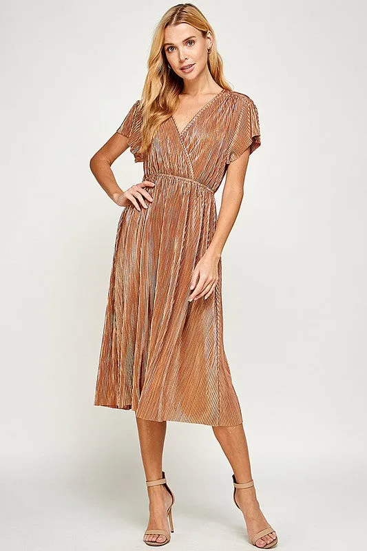 Abigail V-Neck MIDI Dress in Bronze