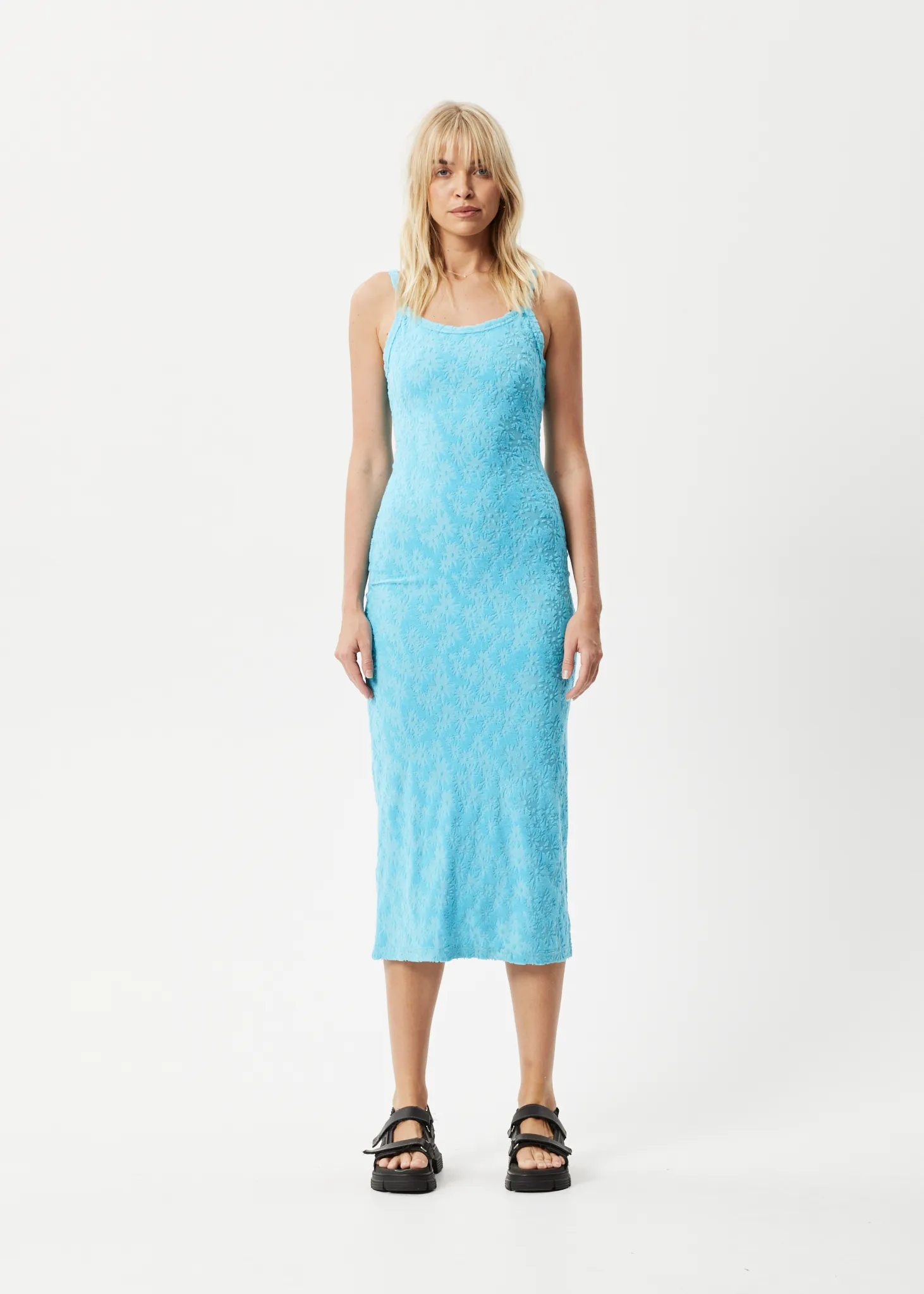 AFENDS Womens Moon - Terry Maxi Dress - Blue Daisy