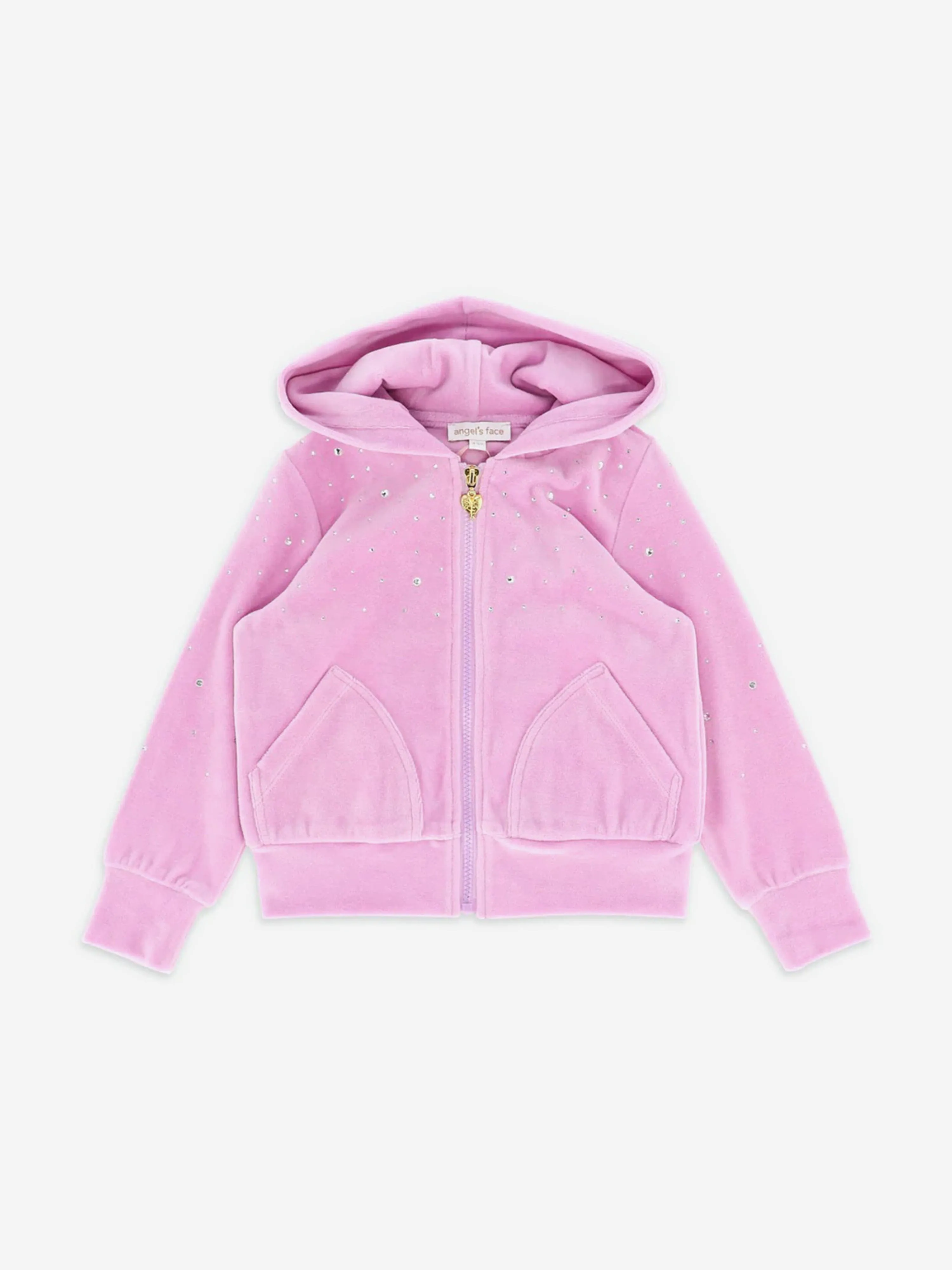 Angels Face Girls Bijou Crystal Velour Zip Up in Pink