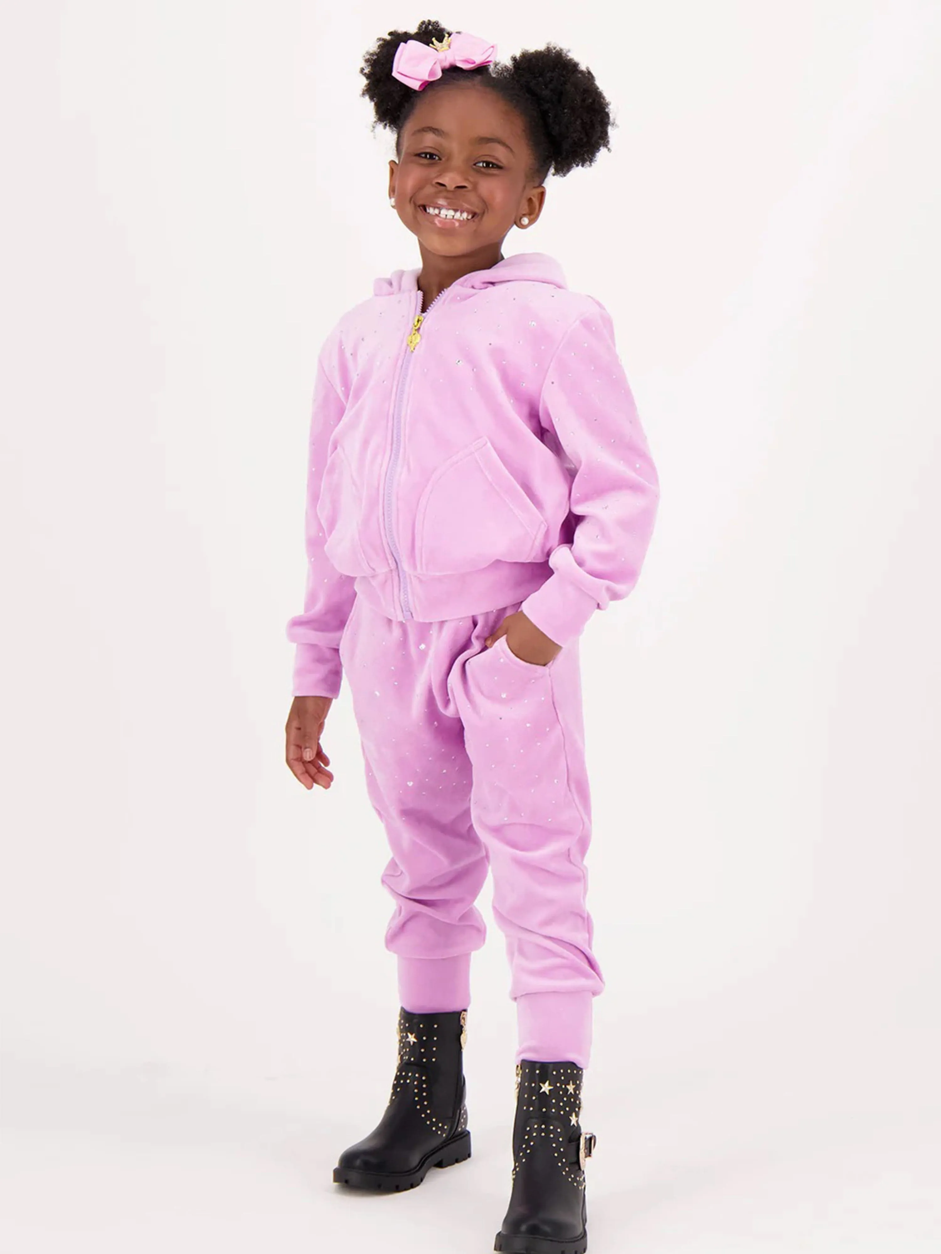 Angels Face Girls Bijou Crystal Velour Zip Up in Pink