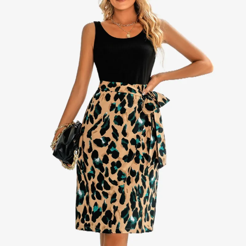 Animal Print Dresses Sleeveless A Line Midi Dress