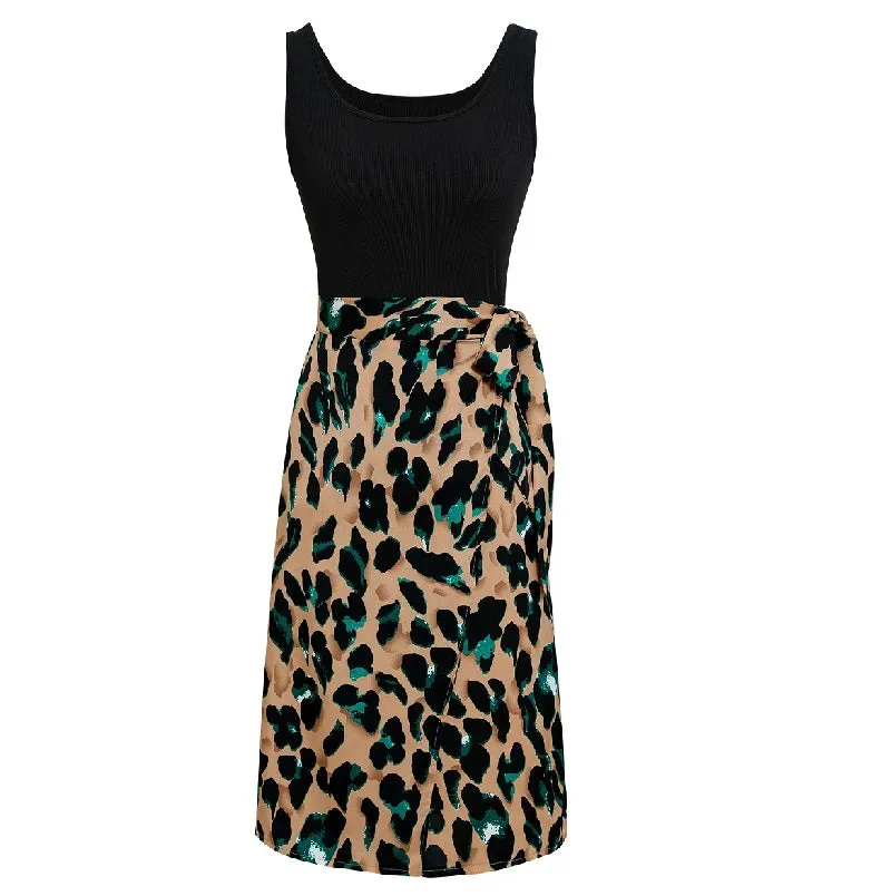 Animal Print Dresses Sleeveless A Line Midi Dress