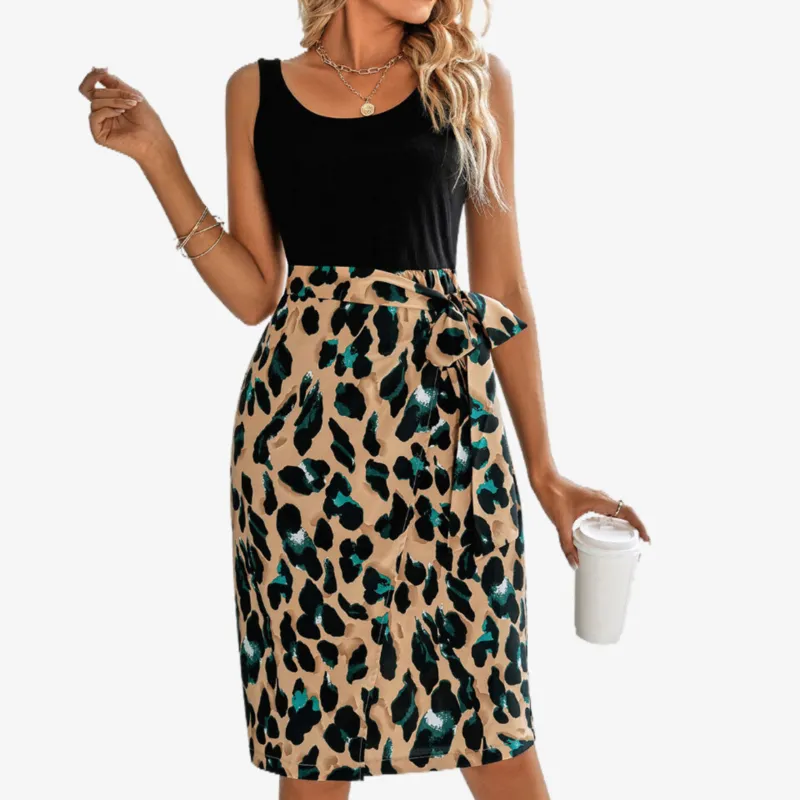 Animal Print Dresses Sleeveless A Line Midi Dress