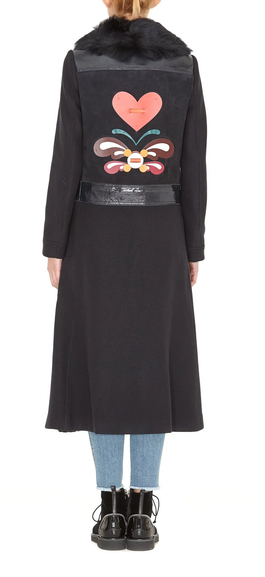 Anya Hindmarch Appliqué Fur Trim Long Coat