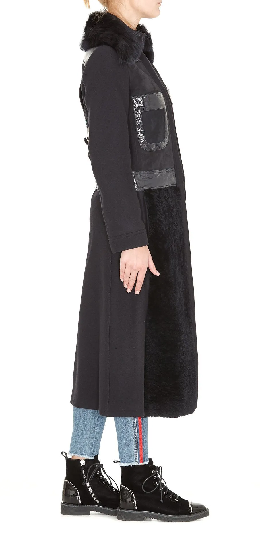 Anya Hindmarch Appliqué Fur Trim Long Coat