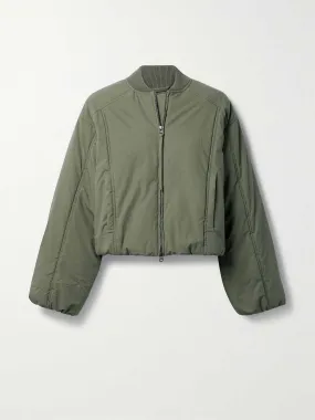 Army green cropped organic cotton-poplin bomber jacket