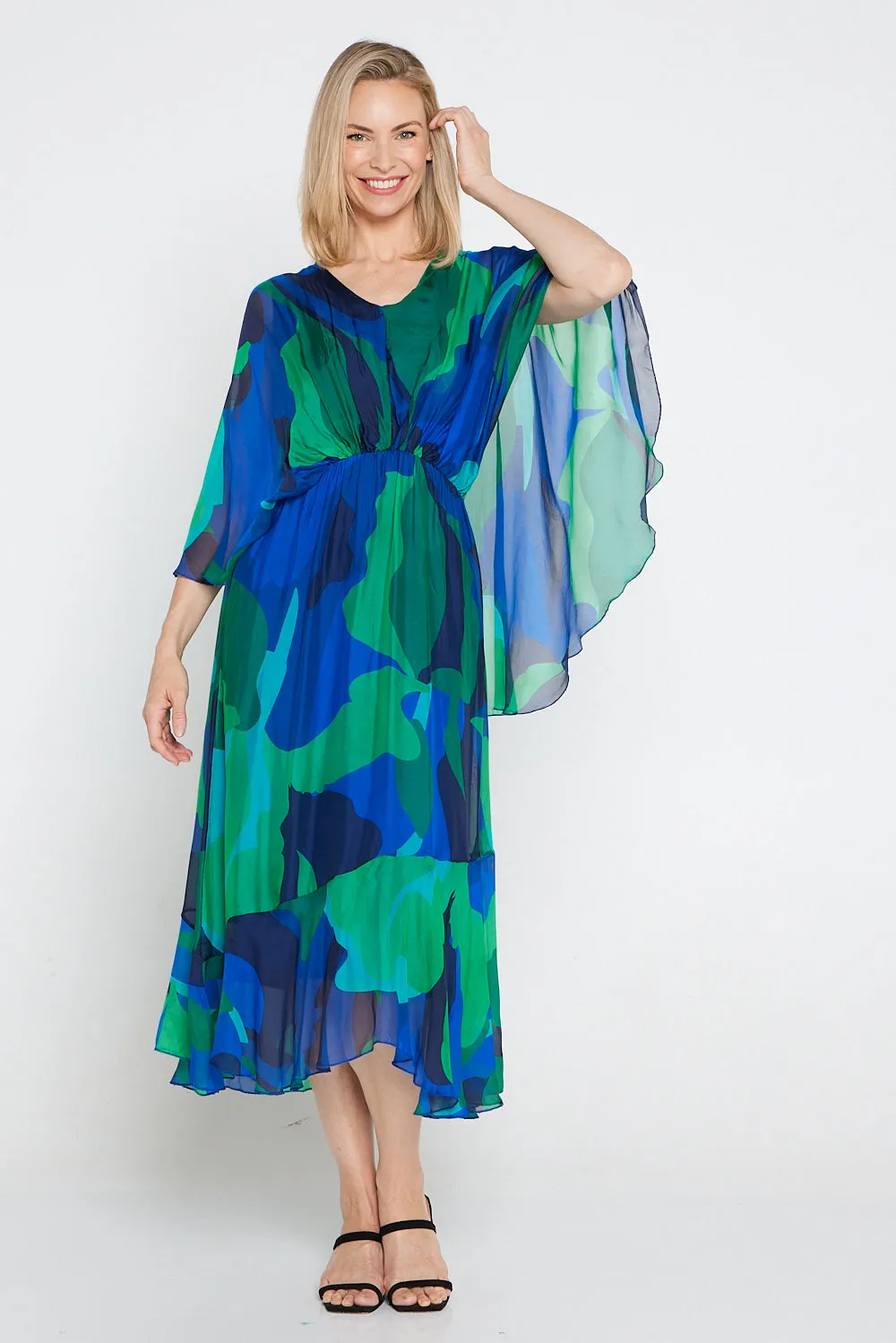 Artemis Silk Dress - Jade Cobalt