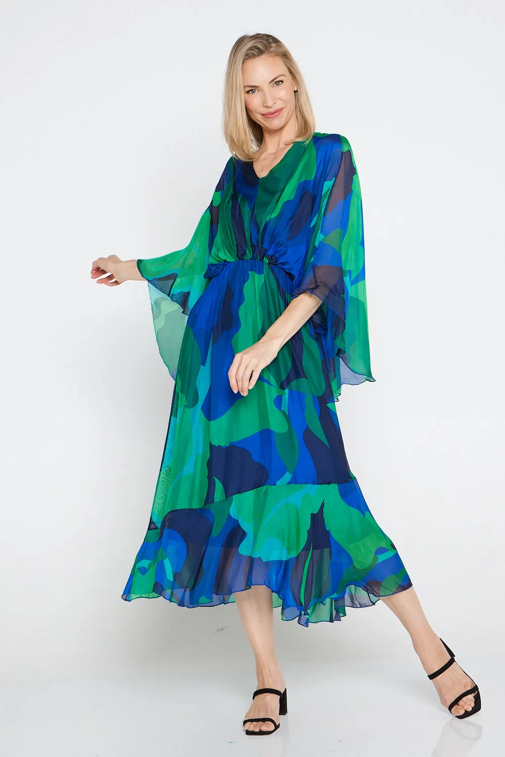 Artemis Silk Dress - Jade Cobalt