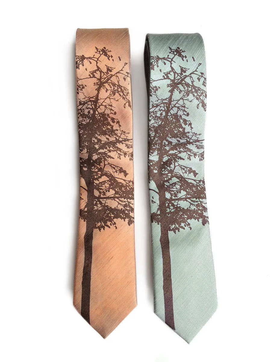 Aspen Linen Necktie. Tree Print Tie