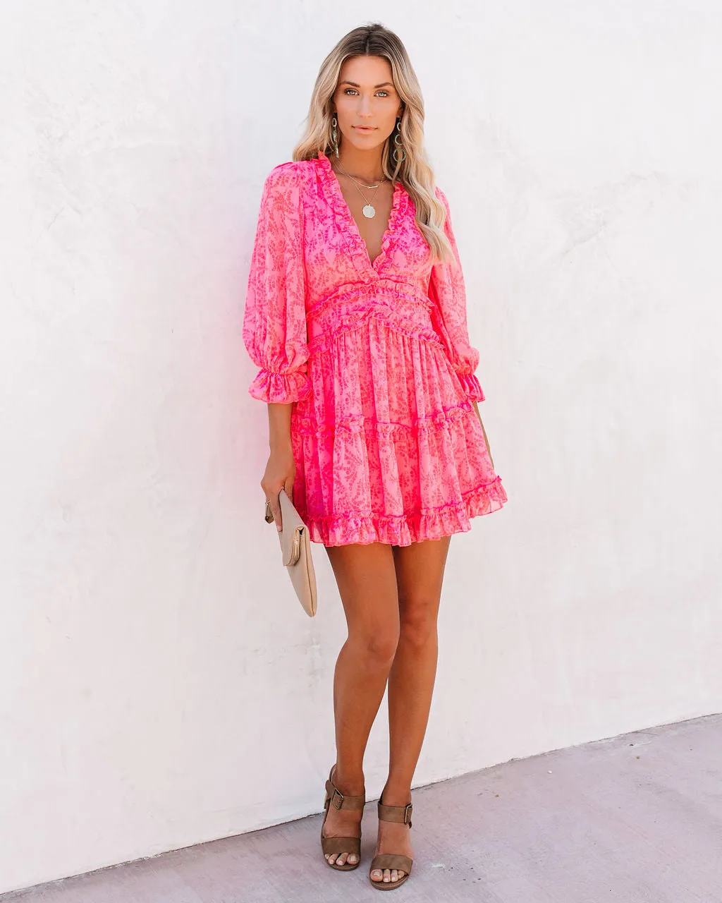 At First Blush Ruffle Tiered Dress