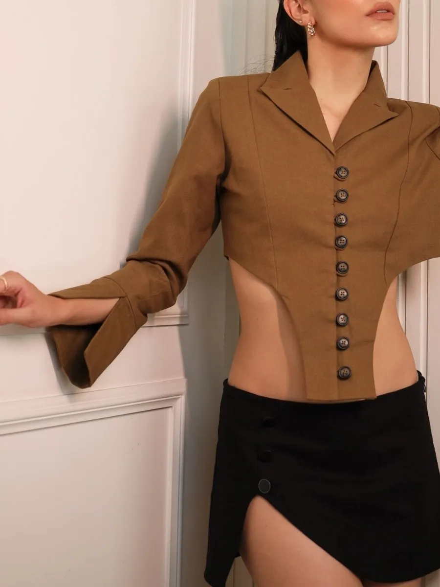 ATHENA | CROP BLAZER IN OLIVE | 100% ORGANIC COTTON