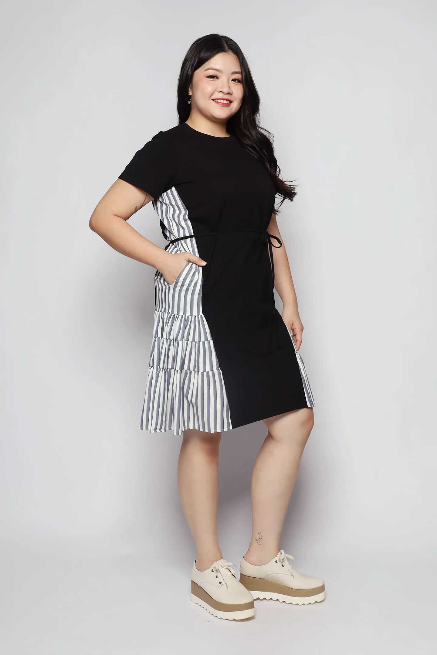 Ava Dress in Blue White Stripes