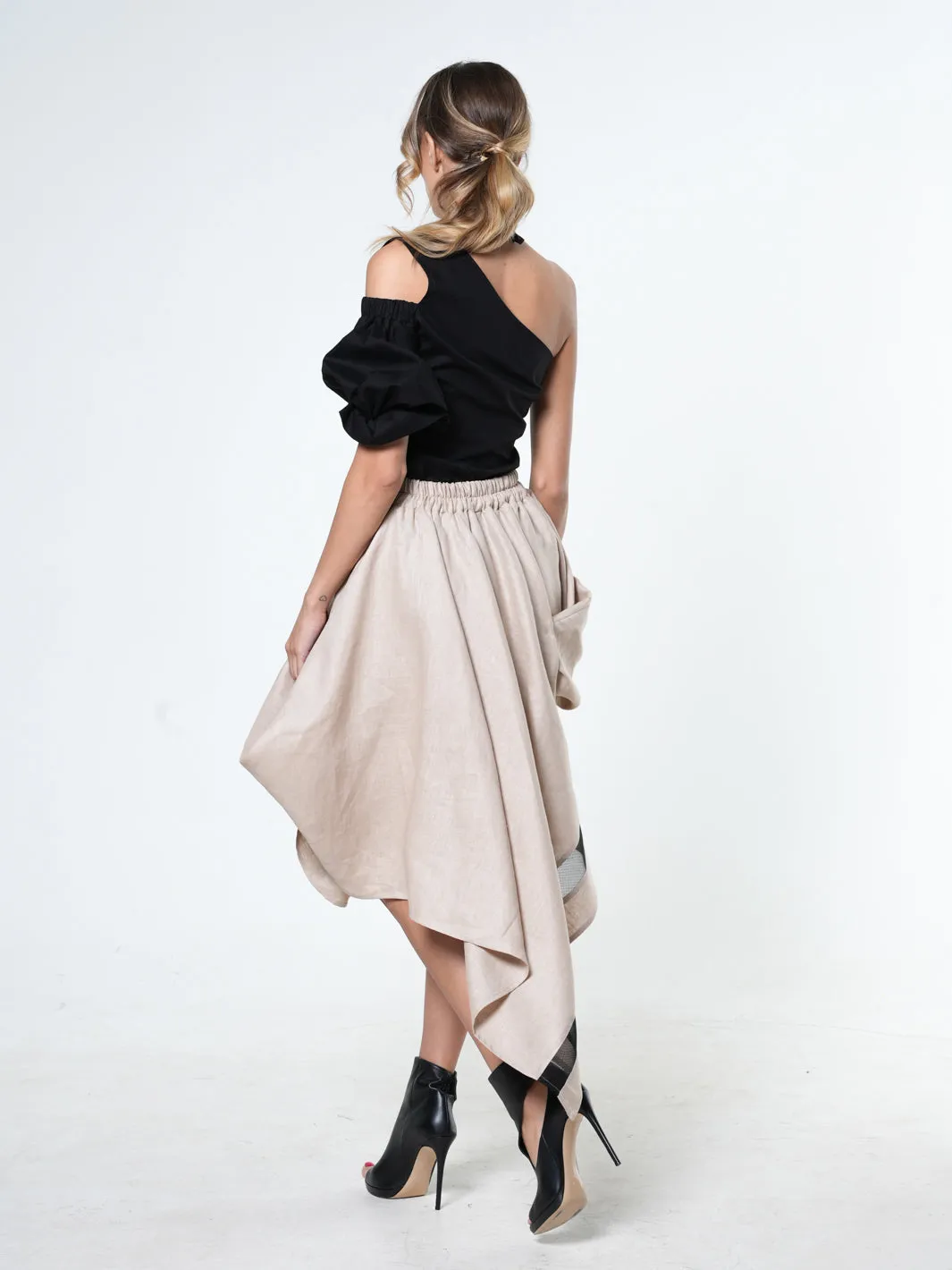 Avant Garde Linen Skirt With Ties In Beige