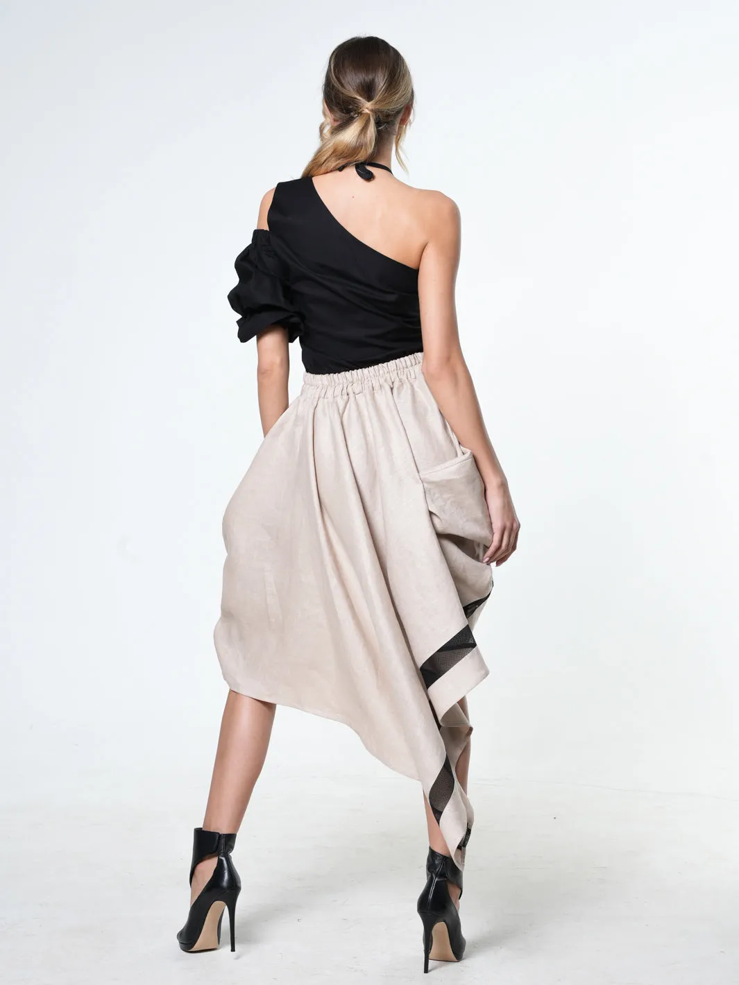 Avant Garde Linen Skirt With Ties In Beige