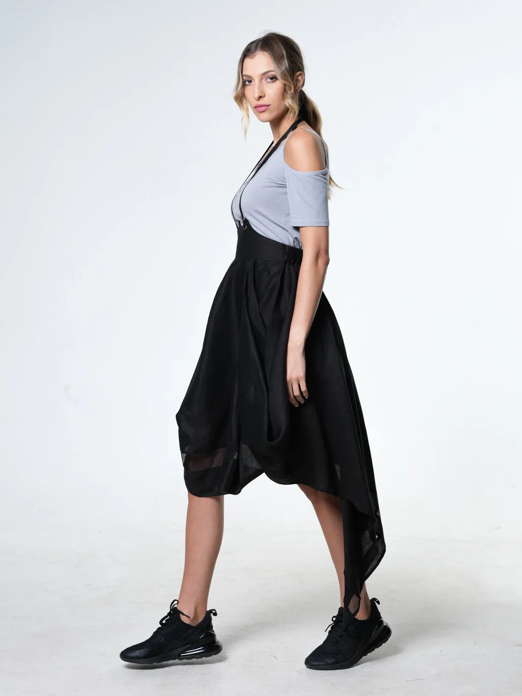 Avant Garde Linen Skirt With Ties In Black