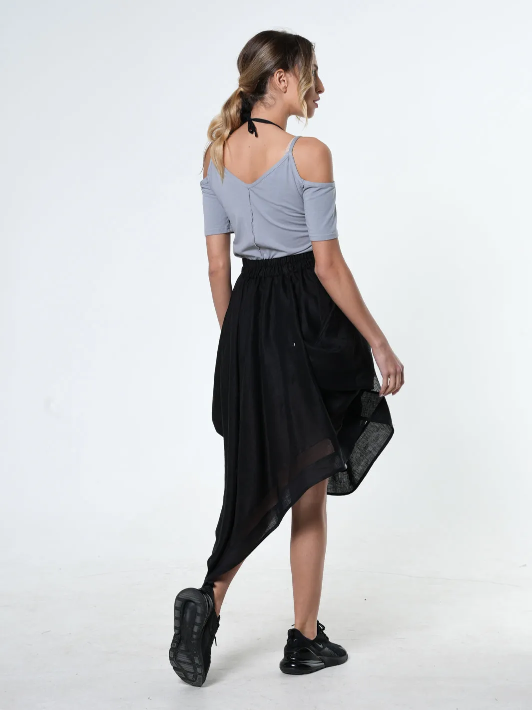 Avant Garde Linen Skirt With Ties In Black