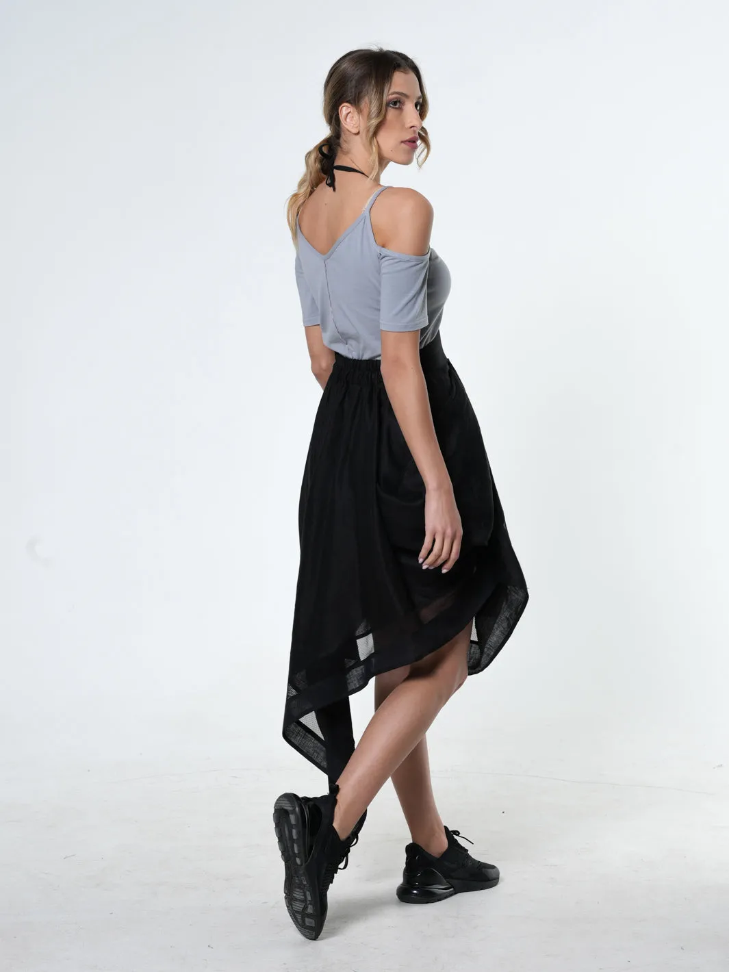 Avant Garde Linen Skirt With Ties In Black