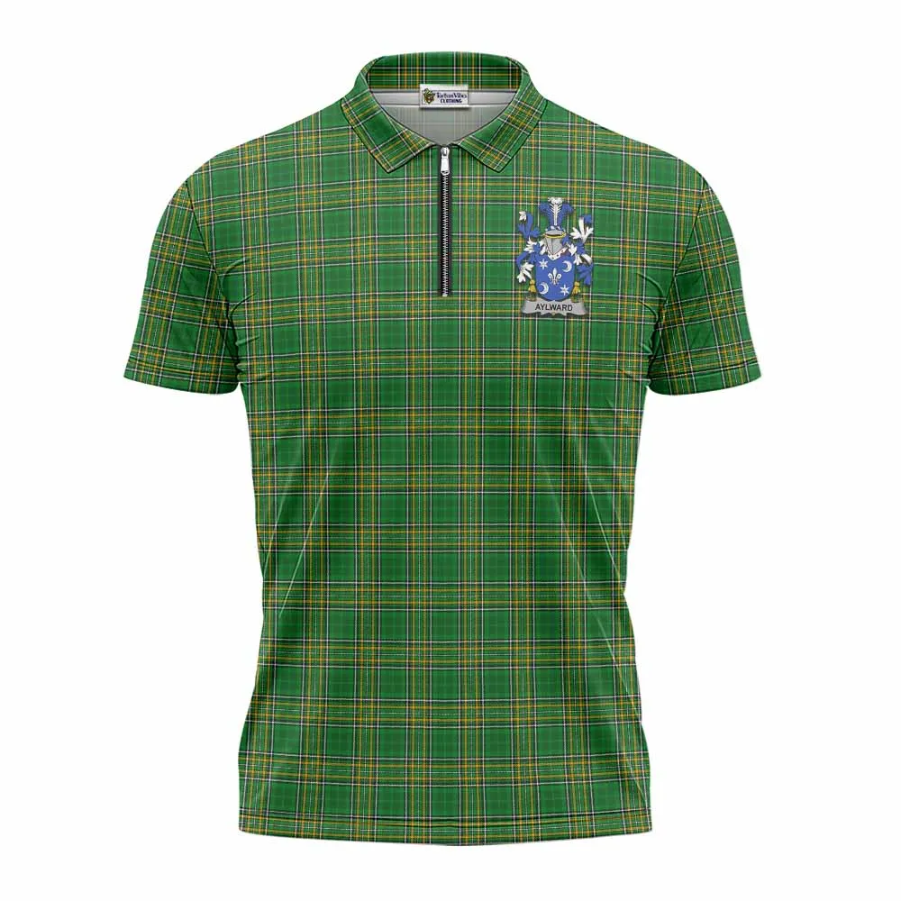 Aylward Irish Clan Tartan Zipper Polo Shirt with Coat of Arms