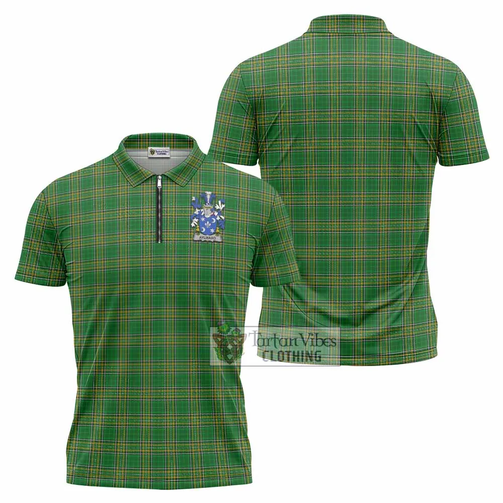 Aylward Irish Clan Tartan Zipper Polo Shirt with Coat of Arms