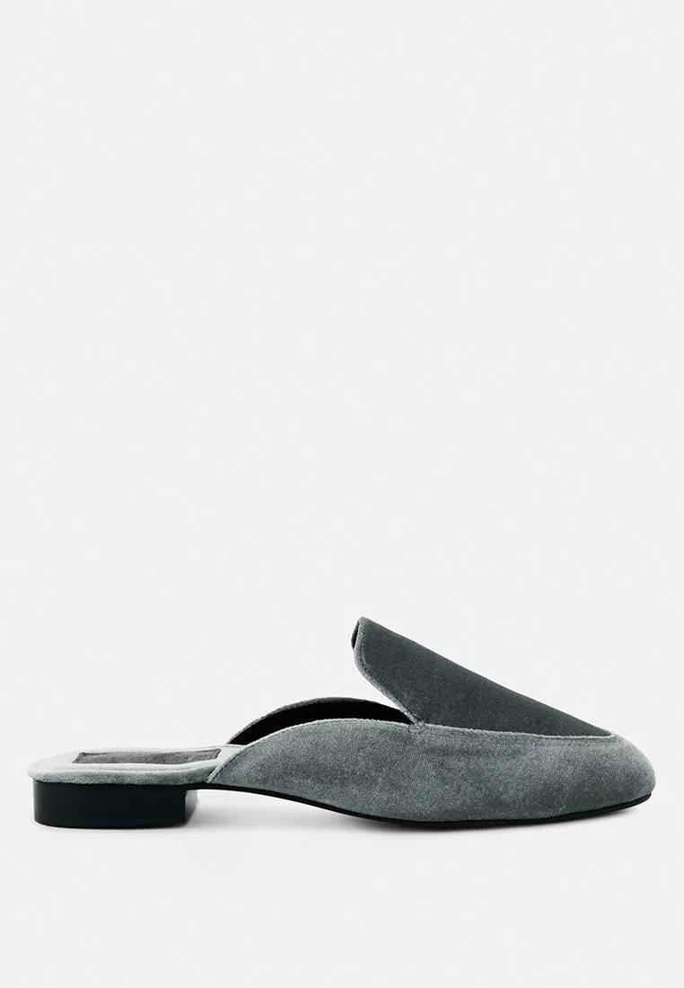 BATISTE Grey Velvet Handcrafted Mules