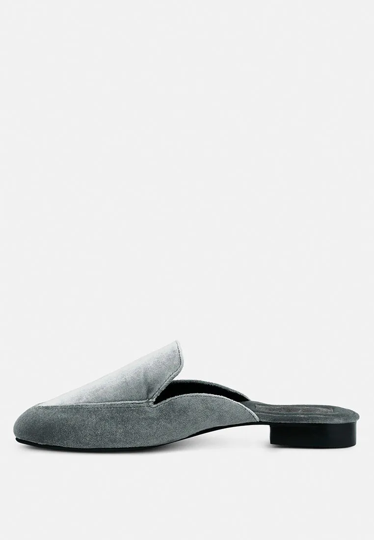 BATISTE Grey Velvet Handcrafted Mules