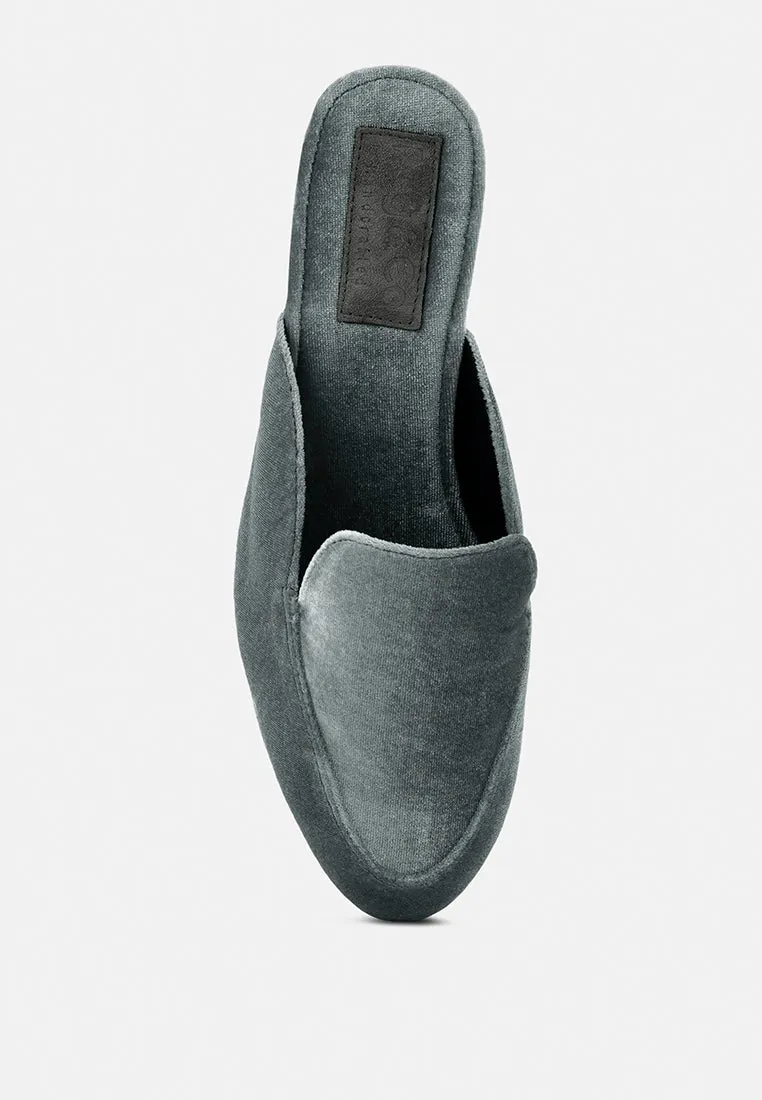 BATISTE Grey Velvet Handcrafted Mules