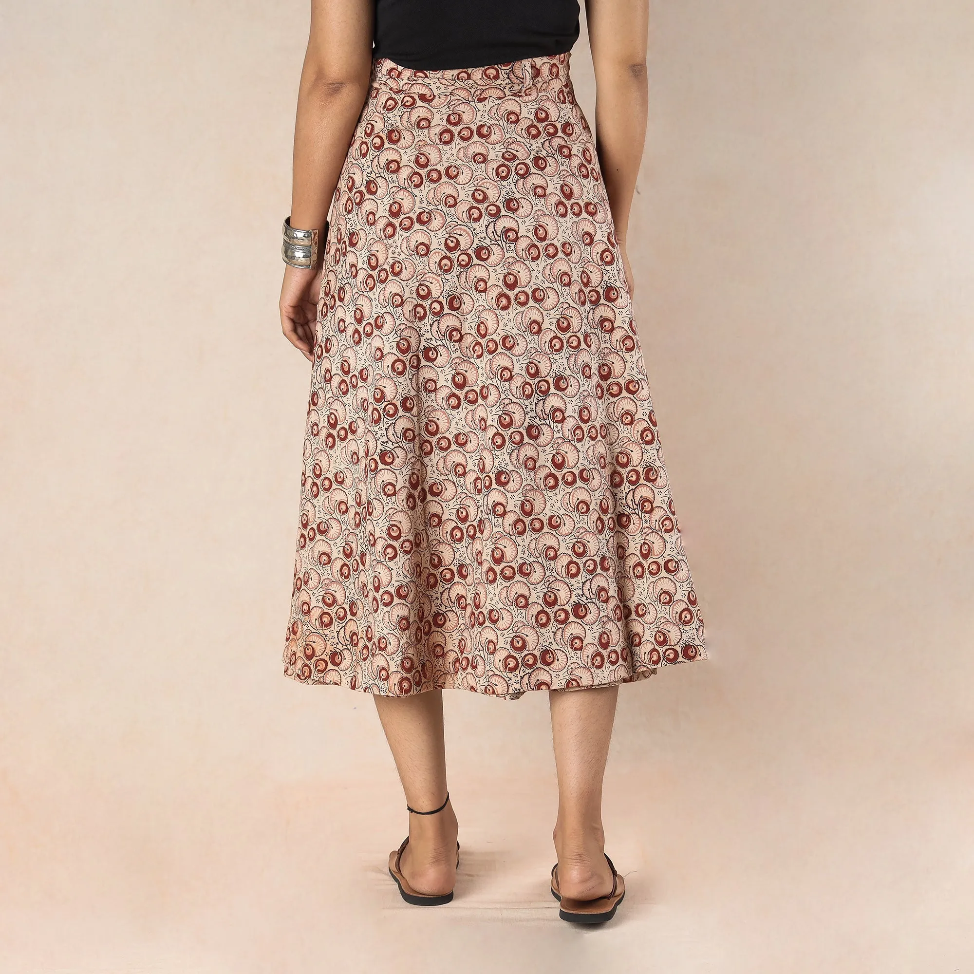 Beige - Kalamkari Block Printed Cotton Wrap Around Skirt