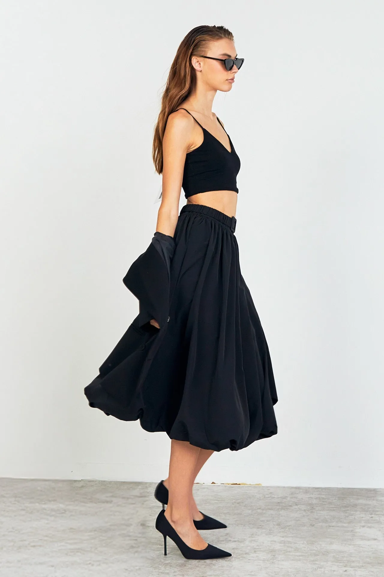 Belted Blouson Midi Skirt