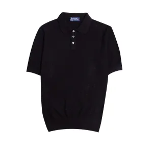 Black 100% Cotton Knit Short Sleeve Polo Shirt