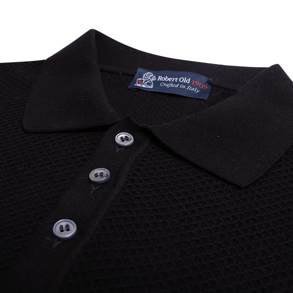 Black 100% Cotton Knit Short Sleeve Polo Shirt