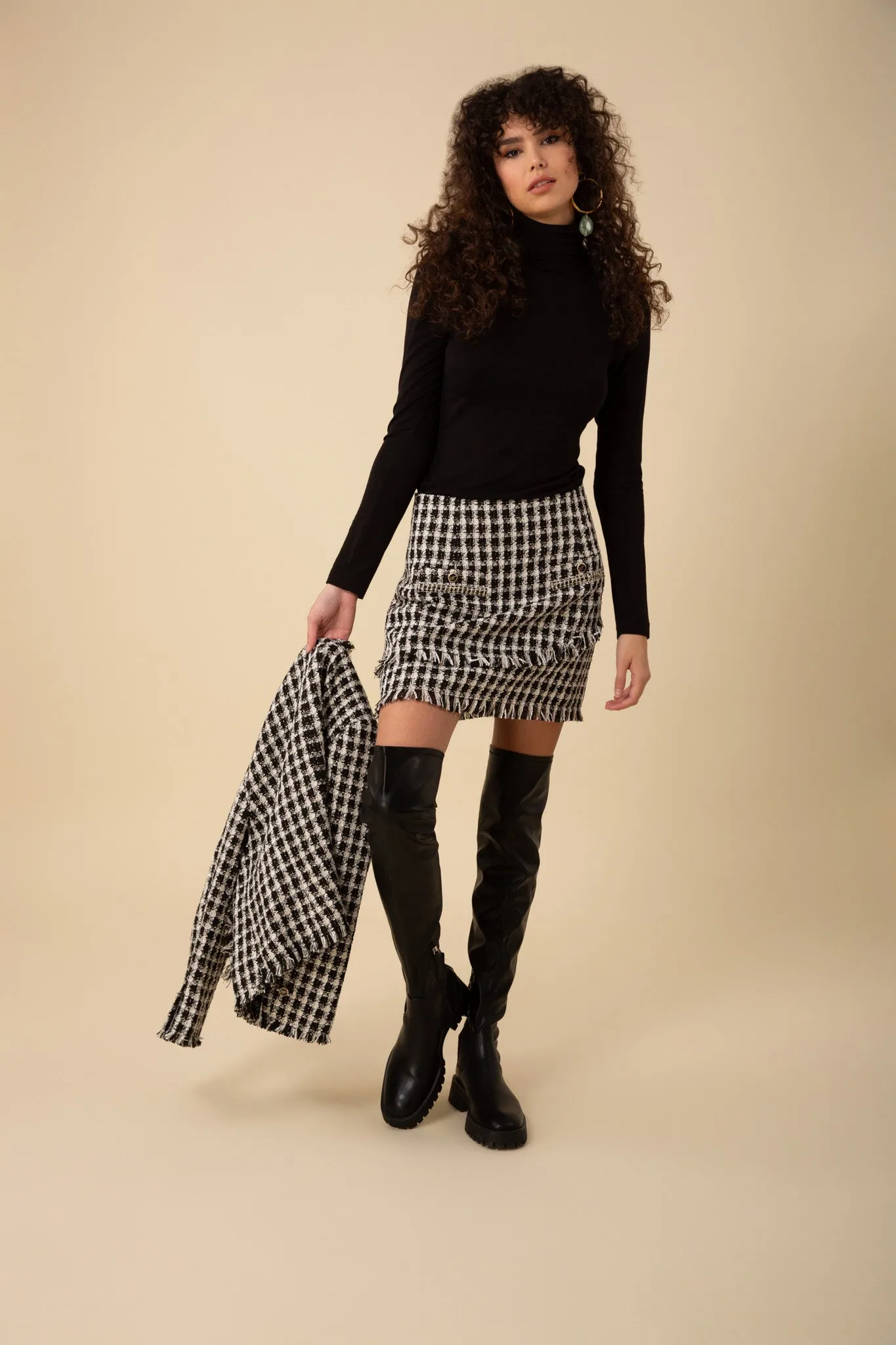 Black & White Paislee Tweed Bouclé Skirt