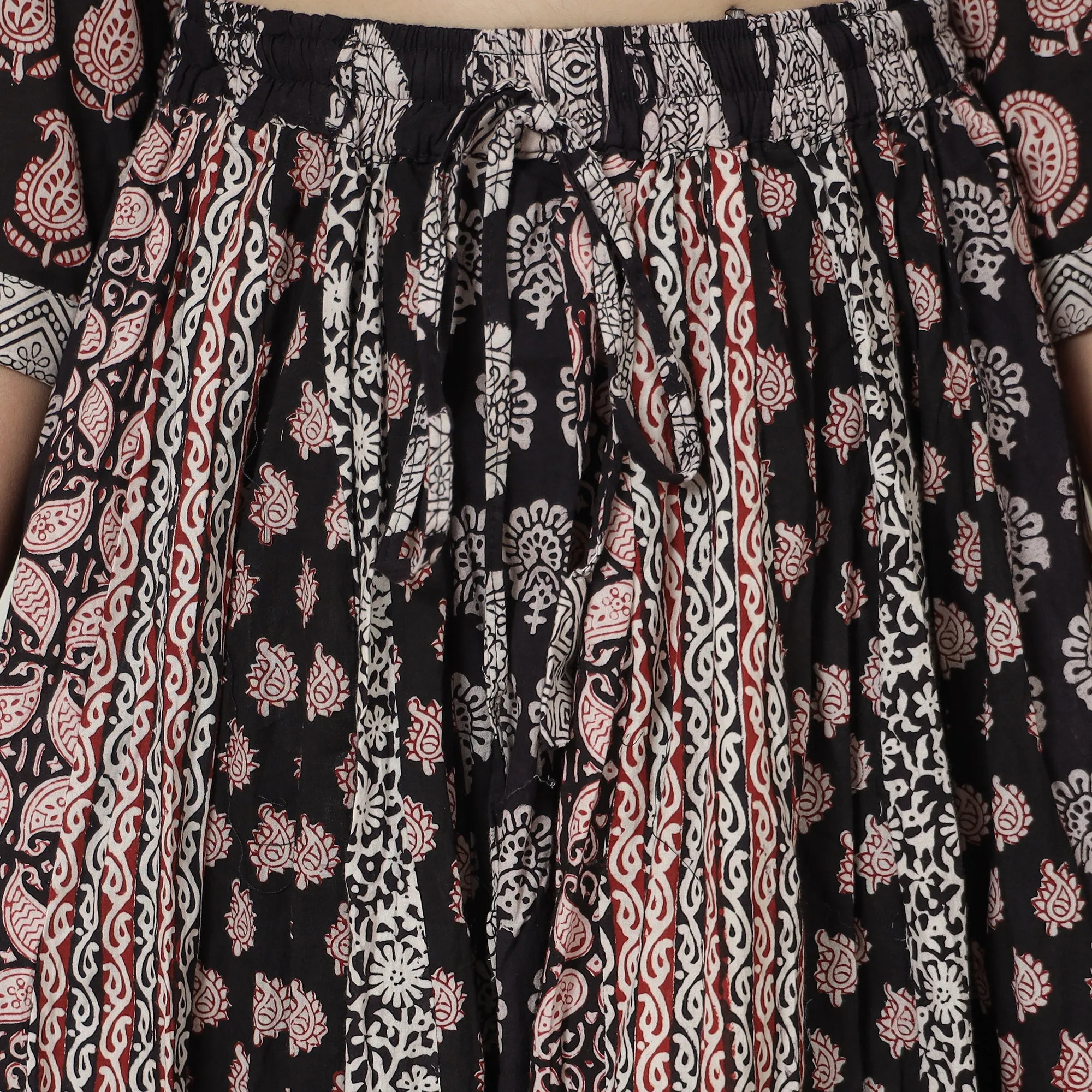 Black - Bagh Block Printed Patchwork Cotton Long Skirt