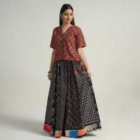 Black - Kutch Block Printed 24 Kali Cotton Long Skirt 02