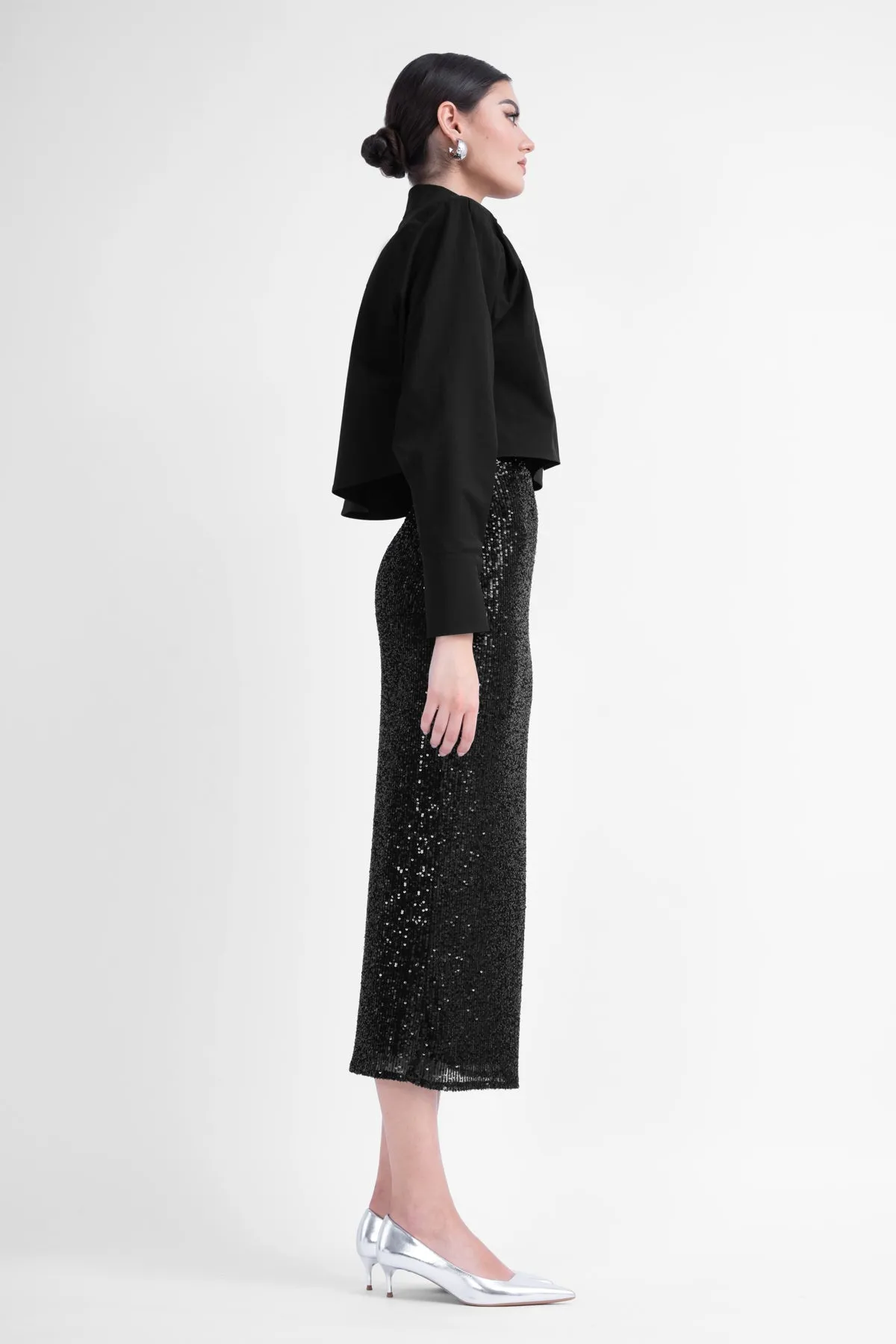 Black Sequin Midi Skirt