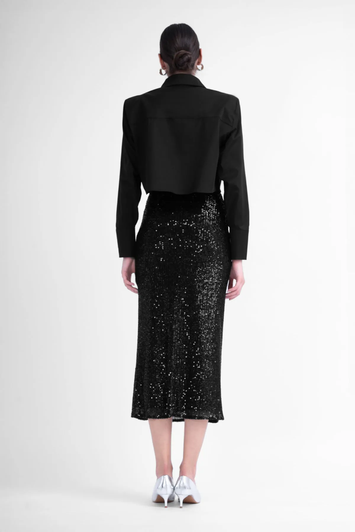 Black Sequin Midi Skirt